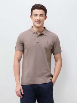 U.S. Polo Assn. Denim Co. - Brown Textured Collar Neck Polo T-Shirt