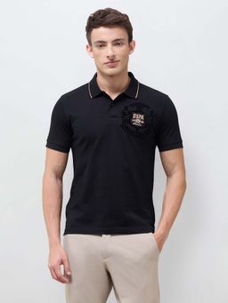 U.S. Polo Assn. Denim Co. - Black Solid/Plain Collar Neck Polo T-Shirt