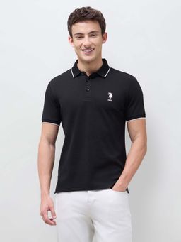 U.S. Polo Assn. Denim Co. - Black Solid/Plain Collar Neck Polo T-Shirt