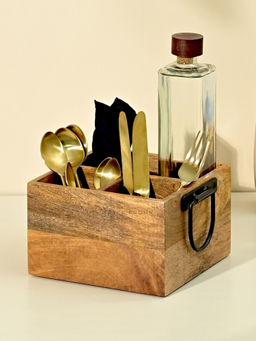 Brick Brown - Rugged Wood Cutlery Caddy-Holder