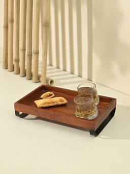 Brick Brown - Serving Tray with Metal Stand from Mahogany Collection (Large)