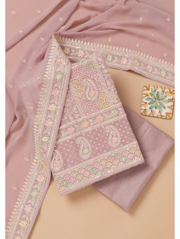 Koskii - Lavender Threadwork Georgette Unstitched Salwar Suit with Dupatta (Set Of 3)