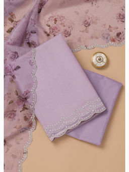 Koskii - Lavender Swarovski Organza Unstitched Salwar Suit with Dupatta (Set Of 3)