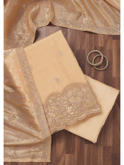 Koskii - Light Peach Zari Work Semi Crepe Unstitched Salwar Suit with Dupatta (Set Of 3)