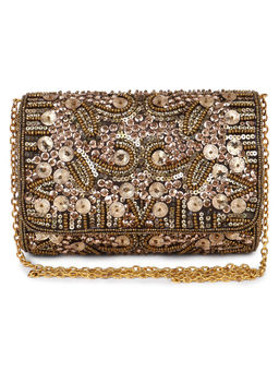 Tarini Nirula - Bronze Burst Embellished Clutch With Detachable Strap