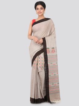 PinkLoom - Women's Cotton Saree With Unstitched Blouse Piece,Brown
