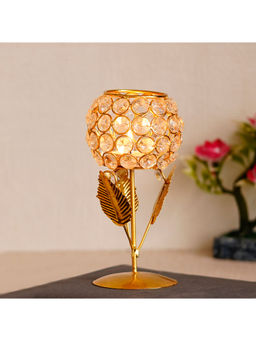 eCraftIndia - Glass With Leaf Shape Crystal Tea Light Holder