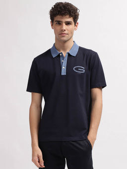 GANT - Mens Navy Blue Solid Polo Collar Short Sleeves T-Shirt