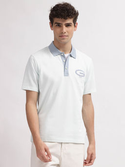 GANT - Mens White Blue Solid Polo Collar Short Sleeves T-Shirt