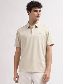 GANT - Mens Beige Solid Polo Collar Short Sleeves T-Shirt