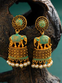 E2O - Gold-Toned Beaded Handcrafted Jhumkis