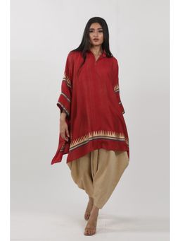 Krishna Mehta - Red Block Printed Kaftan