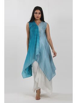 Krishna Mehta - Blue Shaded Block Printed Asymmetric Jacket