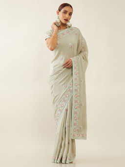 Soch - Embroidered Crepe Saree with Unstitched Blouse