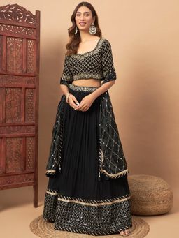 Chhabra 555 - Women Black Embroidered Lehenga with Choli and Dupatta (Set of 3)
