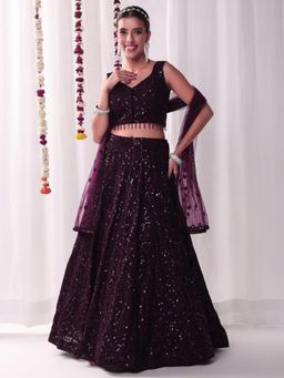 Chhabra 555 - Women Purple Silk Embroidered Lehenga with Choli and Dupatta (Set of 3)