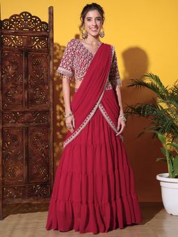 Chhabra 555 - Women Red Embroidered Lehenga with Choli and Dupatta (Set of 3)