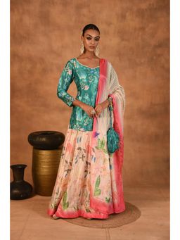 LAALZARI - Women Multi-Color Crepe Floral Kurti with Skirt and Dupatta (Set of 3)