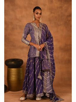 LAALZARI - Women Purple Tissue Embroidered Kurti with Skirt and Dupatta (Set of 3)