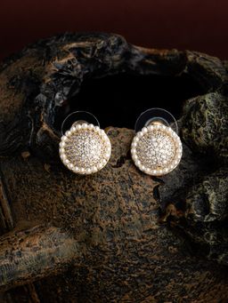 E2O - Self Design Gold Diamond Round Shaped Stud Earring