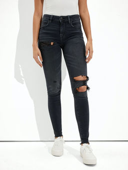 American Eagle - Women Black Next Level Ripped High-waisted Jegging