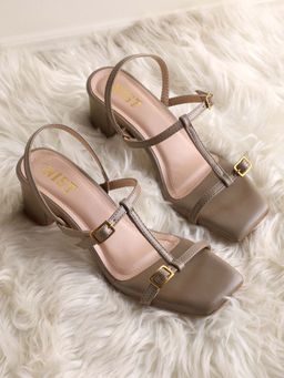 GNIST - Casual T-Strap Olive Block Heels