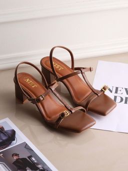 GNIST - Casual T-Strap Tan Block Heels