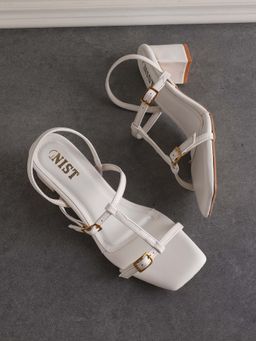 GNIST - Casual T-Strap White Block Heels