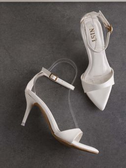 GNIST - Pointed Toe Ankle Strap White Stilettos