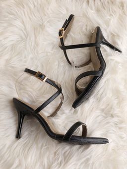 GNIST - Pointed Toe Ankle Strap Black Stilettos