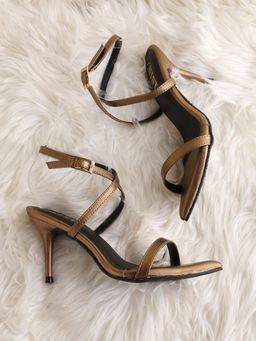 GNIST - Pointed Toe Ankle Strap Bronze Stilettos