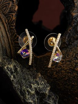 E2O - Self Design Blue Diamond Gold Stud Earring