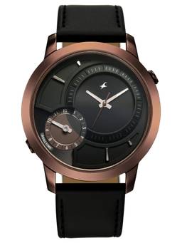 Fastrack - Pulse IV Dual Time Watch with Black Sunray Dial & Black Leather Strap - 3340QL01 (M)