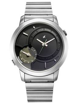 Fastrack - Pulse IV Dual Time Watch with Black Sunray Dial & Silver Metal Strap - 3340SM01 (M)