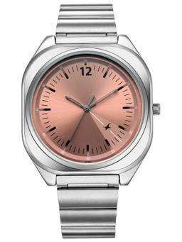 Fastrack - 9 to Fine Analog withSalmon Pink Metal Strap Watch for Guys - 3354SM01 (M)