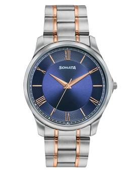 Sonata - Traditional Essentials Blue Dial Silver & Rose Gold-Tone Watch - 77163KM01W (M)