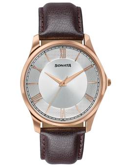 Sonata - Traditional Essentials Silver Dial, Rose Gold Watch - 77163WL01W (M)