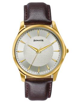 Sonata - Traditional Essentials Silver Dial, case Burgundy Genuine Watch - 77163YL01W (M)
