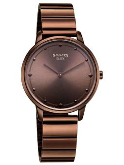 Sonata - Sleek Women Bronze Sunray Dial Ultra-Slim Brown Metal Watch - 8200QM03 (M)