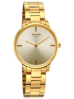 Sonata - Sleek Women Gold Dial Ultra-Slim Stainless Steel Watch - 8200YM01 (M)