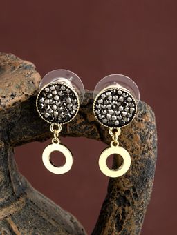 E2O - Fancy Black Stone Embellished Round Shaped Drop Earring
