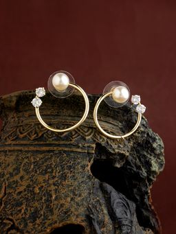 E2O - Quirky Gold Stone Embellished Round Shaped Stud Earring