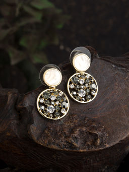E2O - Quirky Black Gold Stone Embellished Round Shaped Drop Earring