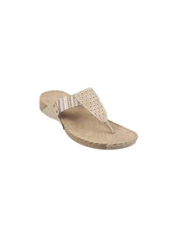 Metro - Women Beige Synthetic Slip On T-Strap Flats