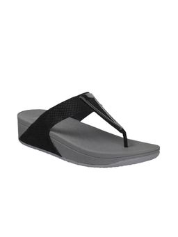 Metro - Women Black-Grey Synthetic Slip On Wedges