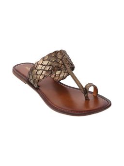 Mochi - Women Antique Gold Leather Slip On Kolhapuris