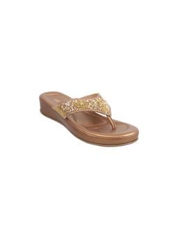 Metro - Women Antique Gold Beaded Slip On Flats