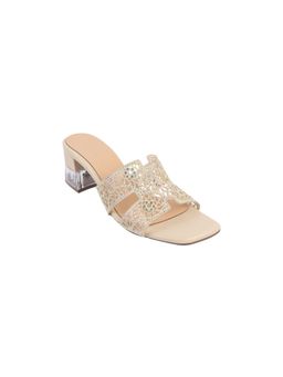 Metro - Women Gold Beaded Slip On Sandals