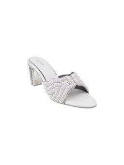 Metro - Women White Beaded Slip On Sandals