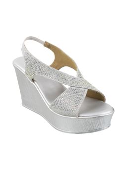 Metro - Women Silver Synthetic Back Strap Wedges